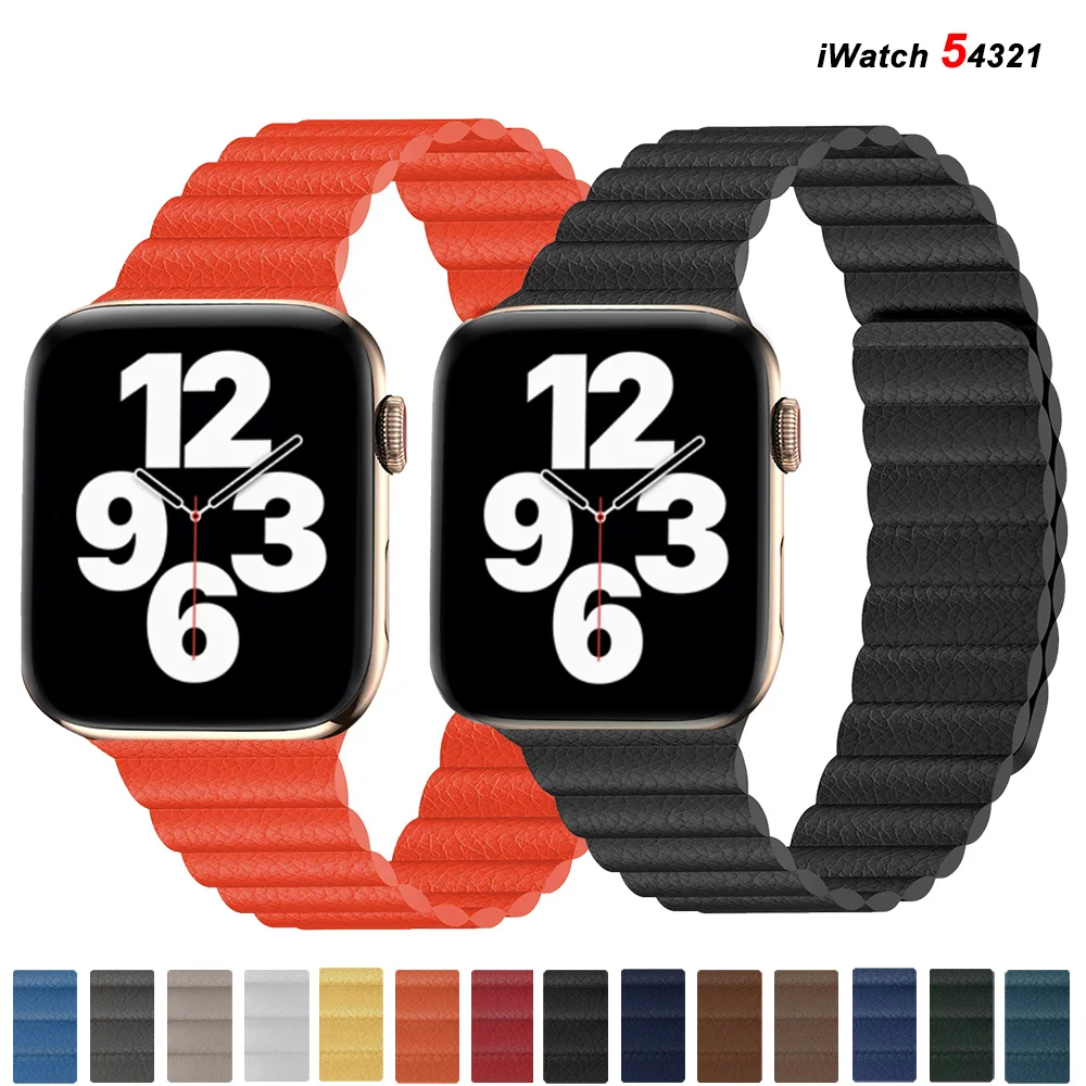 

Magnetic strap for apple watch Leather loop For apple watch band 44mm 40mm Replacement iWatch series 5 4 3 2 1 watchbands