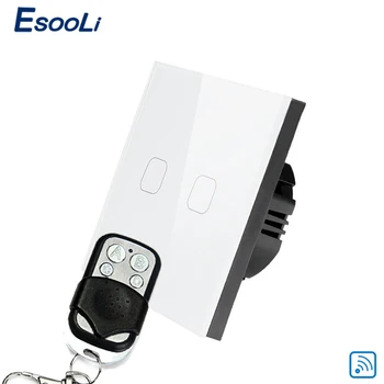 

Esooli EU Standard crystal glass panel Remote Power touch switch Wireless Remote control touch light wall switch 2 gang