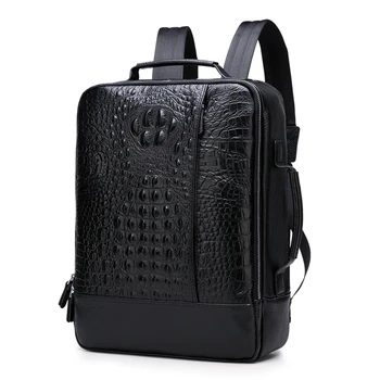 

New cowhide business travel laptop bag large capacity men's trend crocodile pattern backpack Genuine leather travel backpack T60