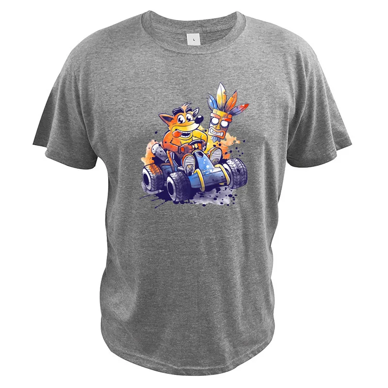 Серый Crash Bandicoot футболка команда гонок детство герой винтажный цифровой принт ЕС Размер Camisetas видеоигры хлопковая футболка - Цвет: Серый