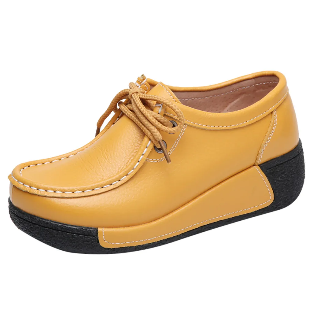 platform shoes woman Lace Up solid color Platform flat With round Toe Casual Shoes women flat shoes handmade#G2