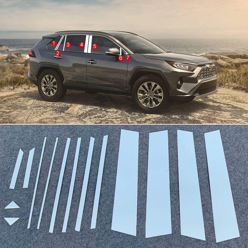 Подходит для Toyota RAV4 XA50 автомобильный Стайлинг из нержавеющей машины подоконник среднего края крышки стойки зеркала 14 шт. авто аксессуары