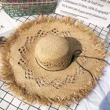 Women Summer Natural Raffia Hat Girl Fashion Ribbon Floppy Shading Panama Wide Brim Sun Hats Vacation Travel Beach Straw Hat