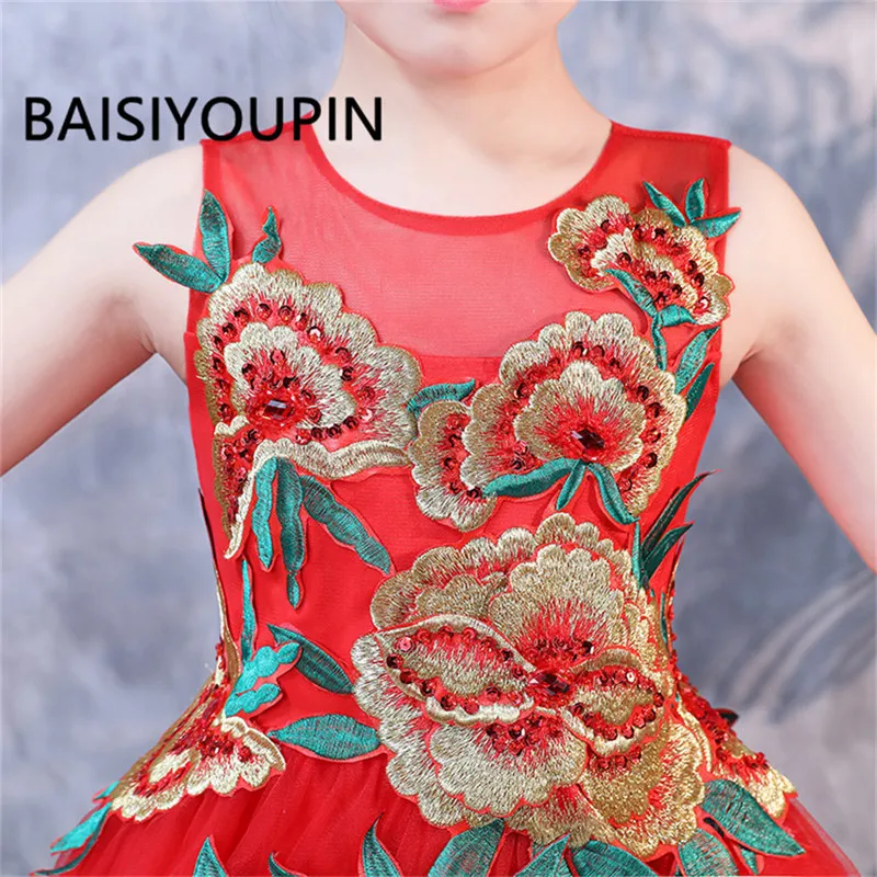 Красные реальные фотографии платья для девочек с цветочным узором, Robe de Soiree, круглый вырез, длина до пола, для свадеб