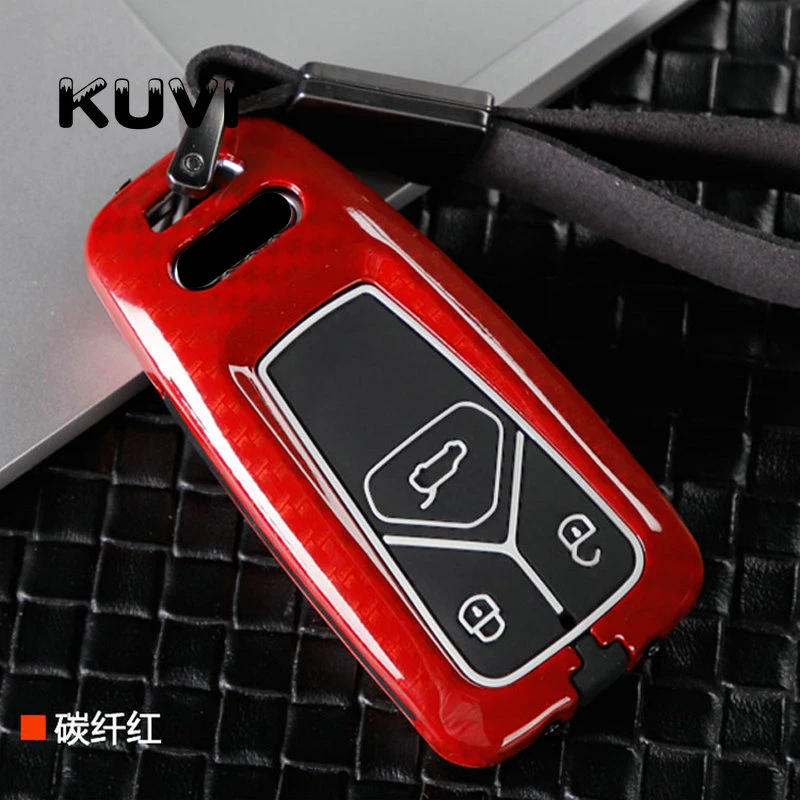 carbon red Zinc Alloy Car Key Cover Case Key Case For AUDI A4 B9 Q5 Q7 TT TTS 8S car smart remote Car Styling - Название цвета: carbon red