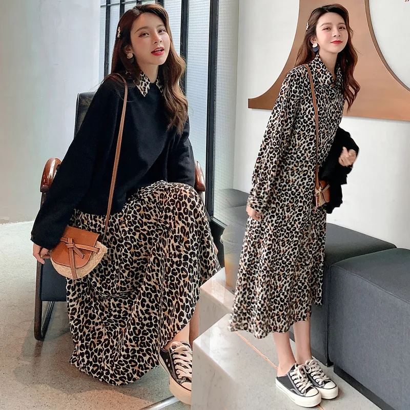 

Shanghai New Europe Sang 2020 Autumn Hoodie Leopord Pattern Dress Two-Piece Set