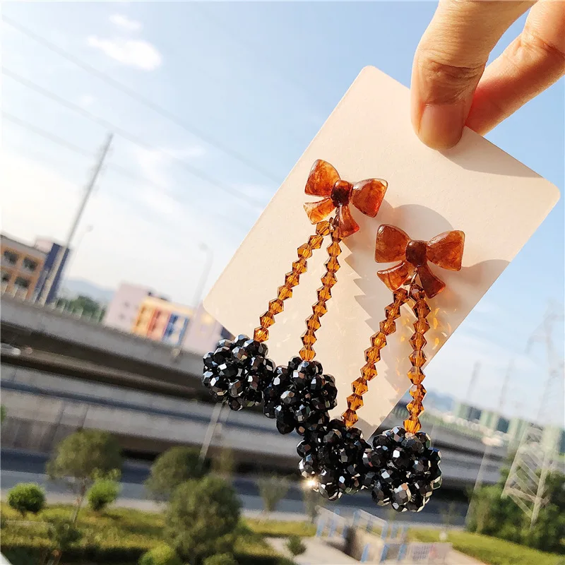 2019 новые хрустальные длинные шоу вишня Висячие серьги для женщин простой шар лук