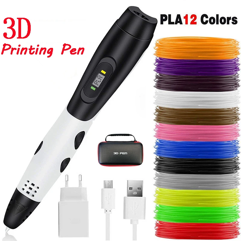 New DIY 3D Pen Set With 12 Colors PLA Filament 3D Printing Pens For Kids Birthday Gift Drawing pen with LCD Display