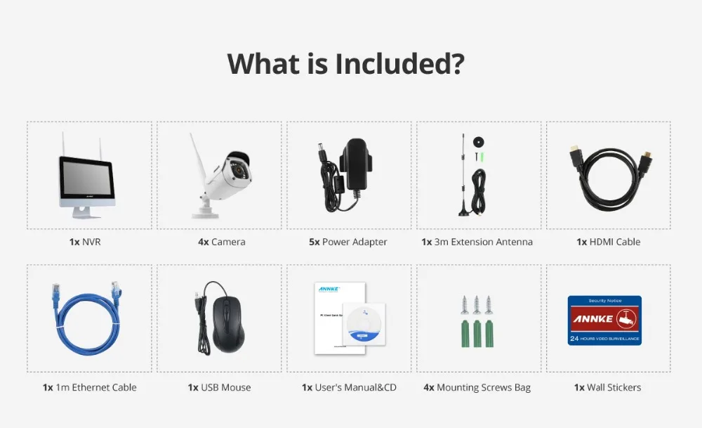 ANNKE 4CH 1080P HD WiFi Беспроводная NVR система видеонаблюдения 12 дюймов ЖК-экран автоматическая защита экрана 1080P пуля IP камеры