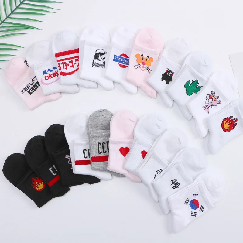 Женские носки на каждый день Harajuku Корея японский хлопок котенок пламя Ulzzang