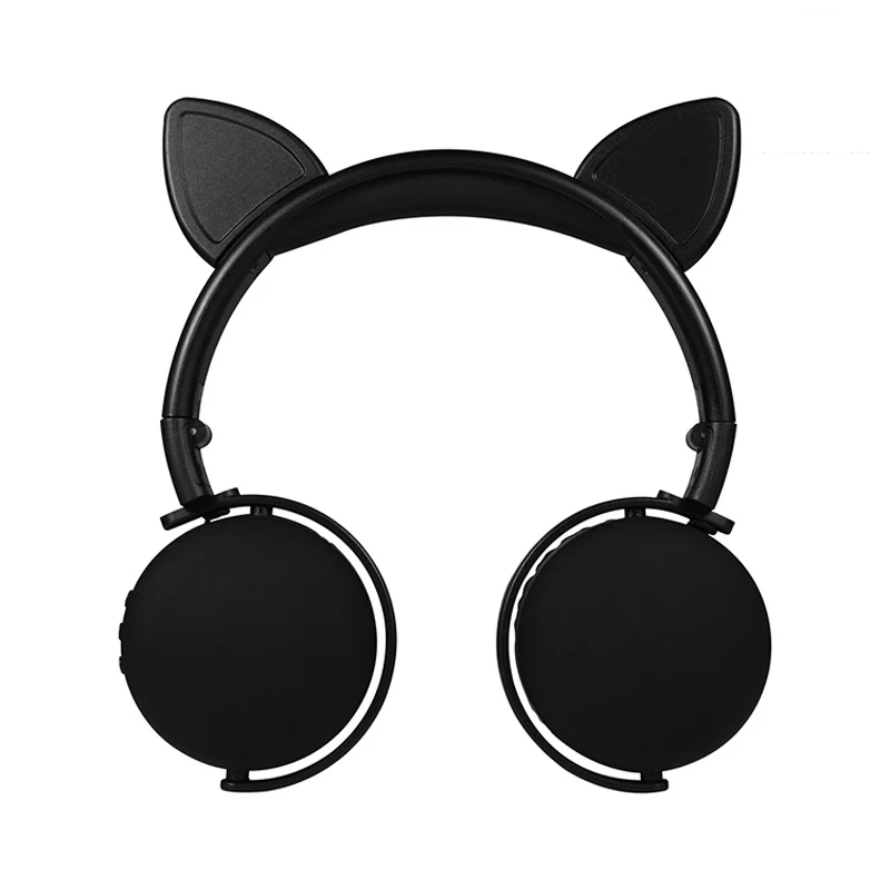 Черный Беспроводные Bluetooth милые наушники с кошачьими ушками для девочек, складная стерео гарнитура с микрофоном, большие наушники - Цвет: Черный