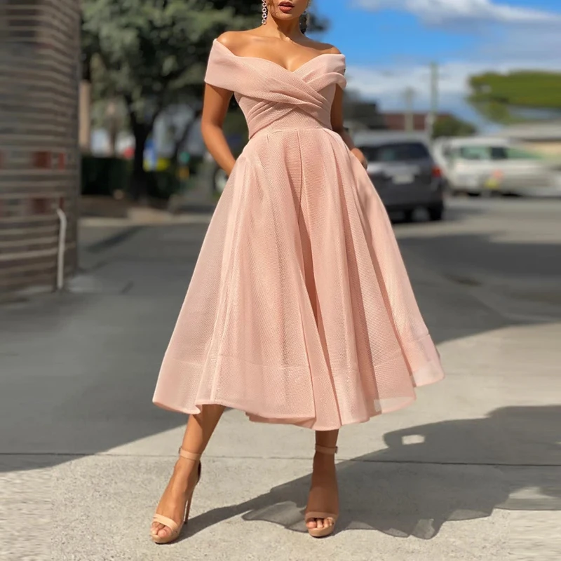 Women Summer Sleeveless Chic Dresses Sexy Strapless Backless Mesh Party Dress Spring Criss-cross Off Shoulder A-Line Long | Женская