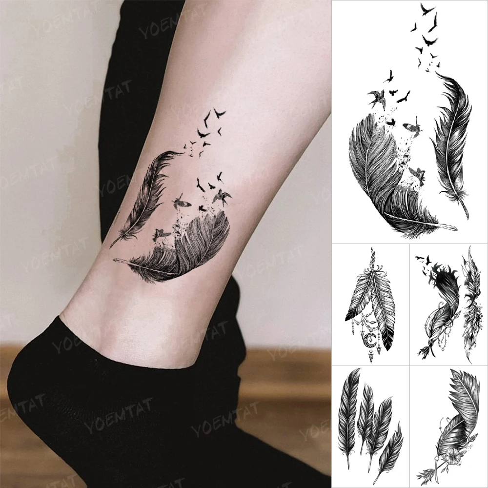 Tatouage Plume Oiseau Qui S Envole Signification Autocollants de tatouage temporaire imperméables, ailes de plumes noires,  flèche à hirondelle Flash, tatouage pour bras, poignet, cheville, Art  corporel, faux tatouage pour femmes et hommes | AliExpress