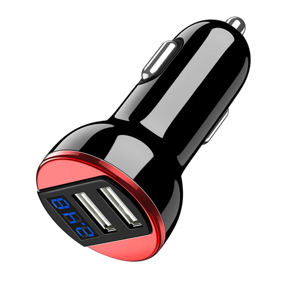 Двойной зарядное устройство USB с светодиодный дисплеем универсальный телефон автомобильное зарядное устройство для Xiaomi samsung S8 S9 S10 iPhone X 8 7 11 Plus планшет - Тип штекера: Red