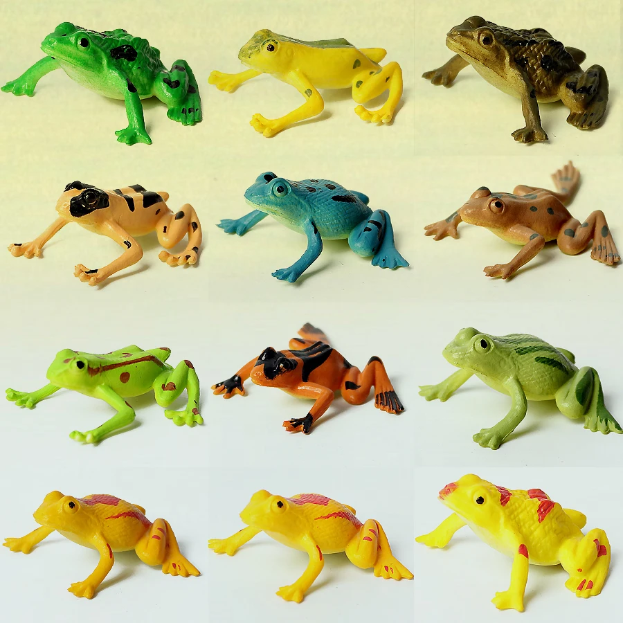 12 шт. маленькие цветные игрушки лягушки, фигурка персонажа, забавные игрушки, разные пластиковые реалистичные фигурки лягушек, игрушки