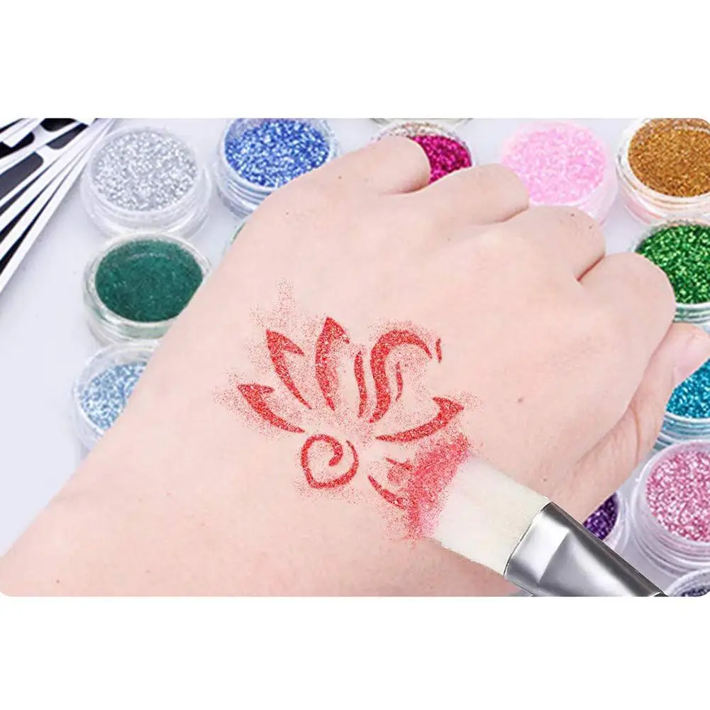 Glitter Colors Tattoo Kit With Stencil Glue Brush Makeup Glitter Body Art  Design For Kids Body Painting Glitter Powder Halloween - AliExpress