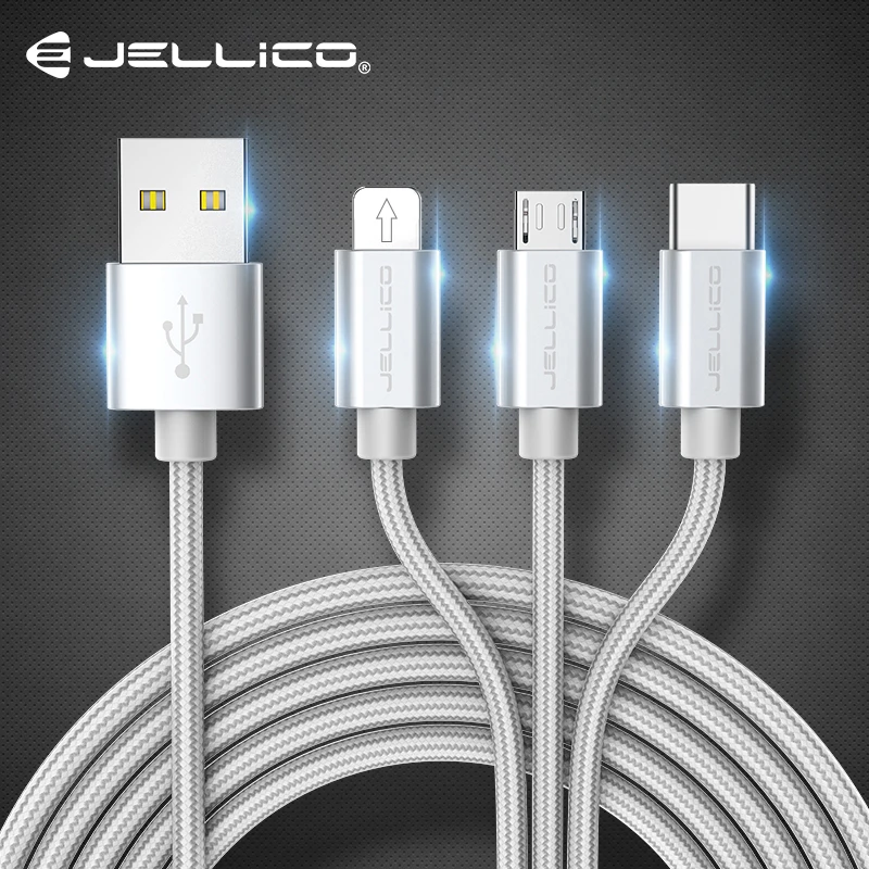 Jellico 3в1 USB кабель для iPhone X 8 7 6 кабель Micro usb type C кабель для samsung S9 S8 кабель быстрой зарядки 3A шнур зарядного устройства