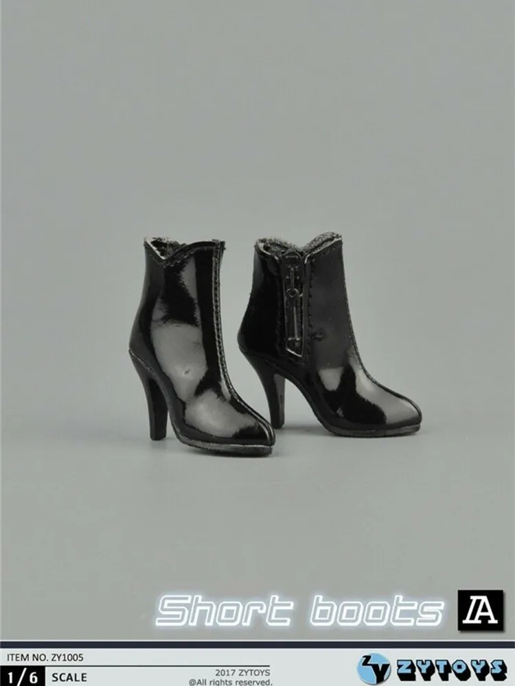 ZYTOYS ZY1005 1/6 женские полусапожки на молнии черные туфли на высоком каблуке