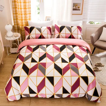 

Bonenjoy Duvet Cover with Pillowcase Queen Size Geometric Plaid Printed Quilt Cover King Size housse de couette Bed Linen Euro