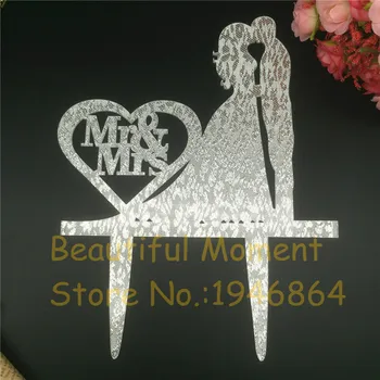 

1pcs Personalized Acrylic Wedding Cake Topper Love Heart Mr&Mrs Couple Wedding Cake Stand,Bride and Groom Custom Cake Decoration