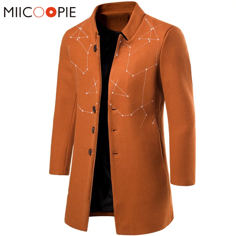 Autumn Winter Korean Mens Wool Coats High Quality Sobretudo Masculino Casual Starry Embroidery Slim Jacket Winter Men Overcoat