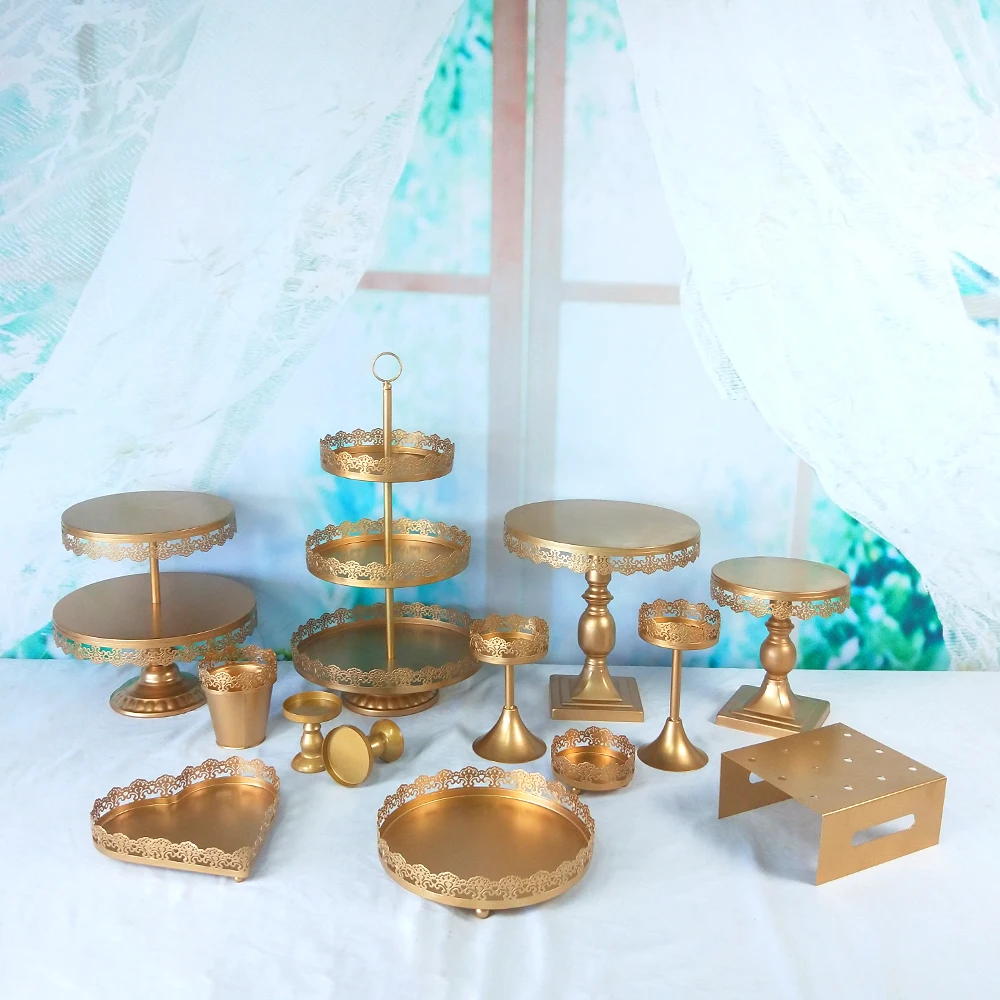 

Tobs 1 piece Gold Cake Stand Wedding Cupcake Party Dessert Display Stand Tower Wedding Set Decor Tray Metal Round