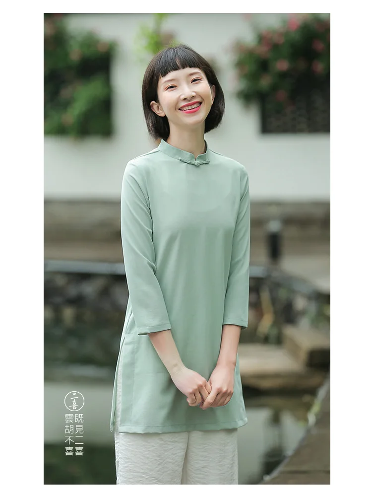 Китайский ветер моды Cheongsam куртка рукав пластины кнопки китайский стиль куртка Женский обслуживание чай