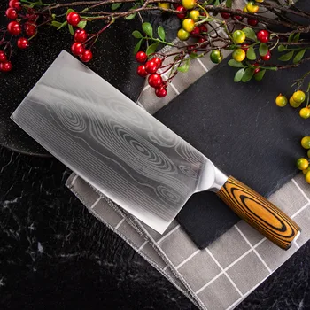 

High quality Cleaver Kitchen Knife 4CR14mov Stainless Steel Blade Color Wood Handle Japanese Chef Chopping Knife With Gift