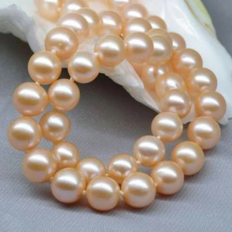 

elegant 9-10mm south sea gold pink round pearl necklace 18inch 925 sliver calsp jj