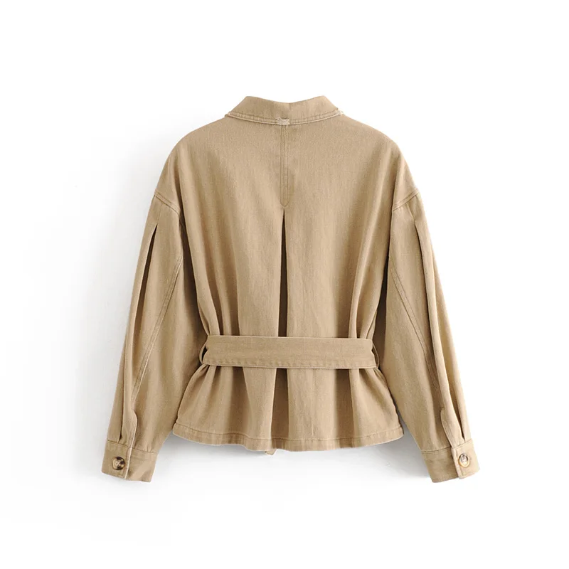 Very best Fashion Za Women Coat 2019 Chic Lapel Long Sleeve Belt Pocket Casual Single-breasted Khaki Wear Win