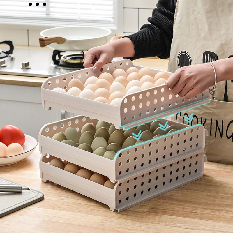 

Kitchen Stackable Egg Storage Box 30-Grid Portable Egg Storage Rack Drawer-Type Refrigerator Fresh-Keeping Egg Storage Box