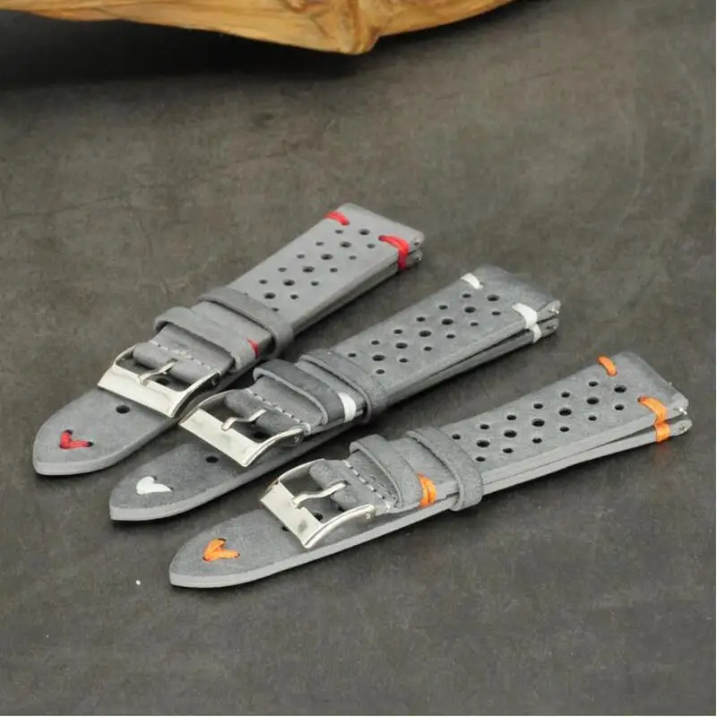 Genuine Leather Gray Handmade Porous Watch Strap Cowhide Breathable Suede Watch Band Men Wrist Watch Strap 23cm Genuine Leather Gray Handmade Porous Watch Strap Cowhide Breathable Suede Watch Band Men Wrist Watch Strap 23cm