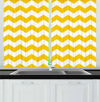 

Mustard Kitchen Curtains Zigzag Pattern Chevron Criss-Crossed Triangle Arrow Style Lines Geometric Window Curtain for Kitchen