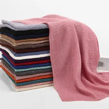 Новинка, летний белый, черный, розовый, серый плиссированный хлопковый хиджаб из Джерси, шарф для женщин, макси шарф для волос