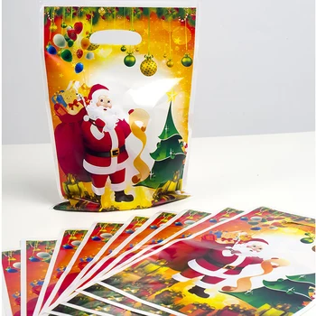 

New 10pcs Christmas Gift Bags Plastic Loot Bag Santa Claus Candy Bags Xmas Decor For Christmas New year