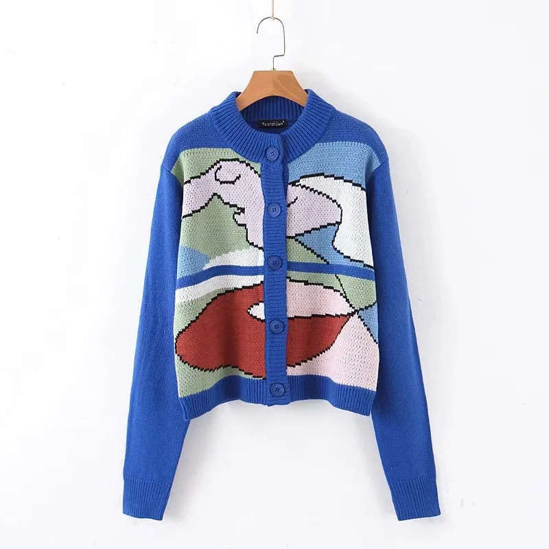 

Women Clothes 2019 Autumn and Winter Clothes Women Cartoon Graffiti Print Loose Cardigan Women Sweater Women Casaco Feminino