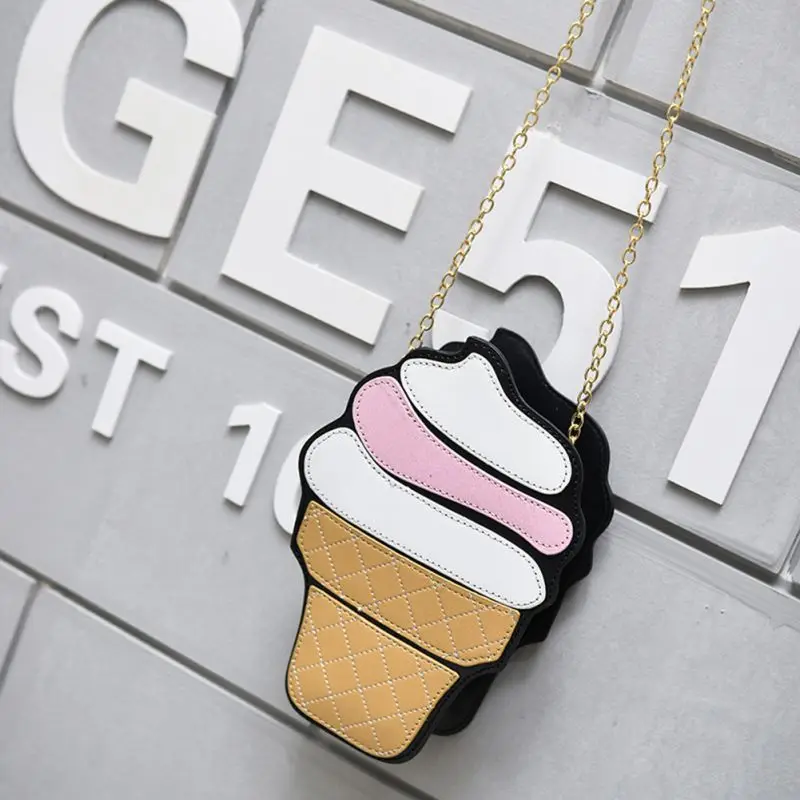 All Season PU Material Children Girls Shoulder Bags Fashion Cute Waterproof Exquisite Ice Cream Cake Small Chain Zipper Bag