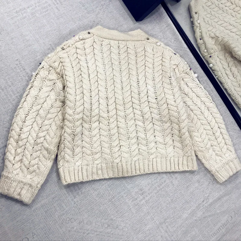 Повседневные женские кардиганы, однотонные, украшенные бисером, женский шерстяной свитер с v-образным вырезом, вязаный осенне-зимний шерстяной кардиган, одежда sueter mujer invierno