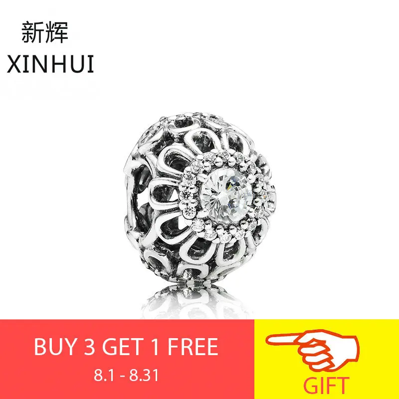 

Starland Fashion 925 Sterling Silver Hollow Pattern Clear Round CZ Beads Fit Original Band Charms Bracelet & Bangle DIY Jewelry