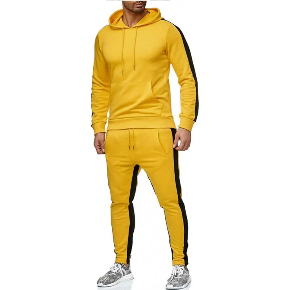 Мужская толстовка брючный костюм осень зима Лоскутная Толстовка Топ с o-образным вырезом брюки наборы спортивный костюм открытый фитнес набор - Цвет: yellow