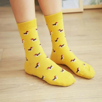 

Cartoon French Bulldog Socks Beagle Dog Cute Funny Print Women Sock Autumn Winter Comfort Sweat Absorption White Cotton Socks