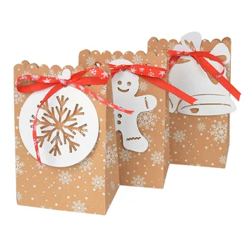 

12pcs/set Christmas Kraft Paper Snowflake Gift Bag Candy Cookie Food Bags Christmas Party Home Gift Package Decoration Supplies