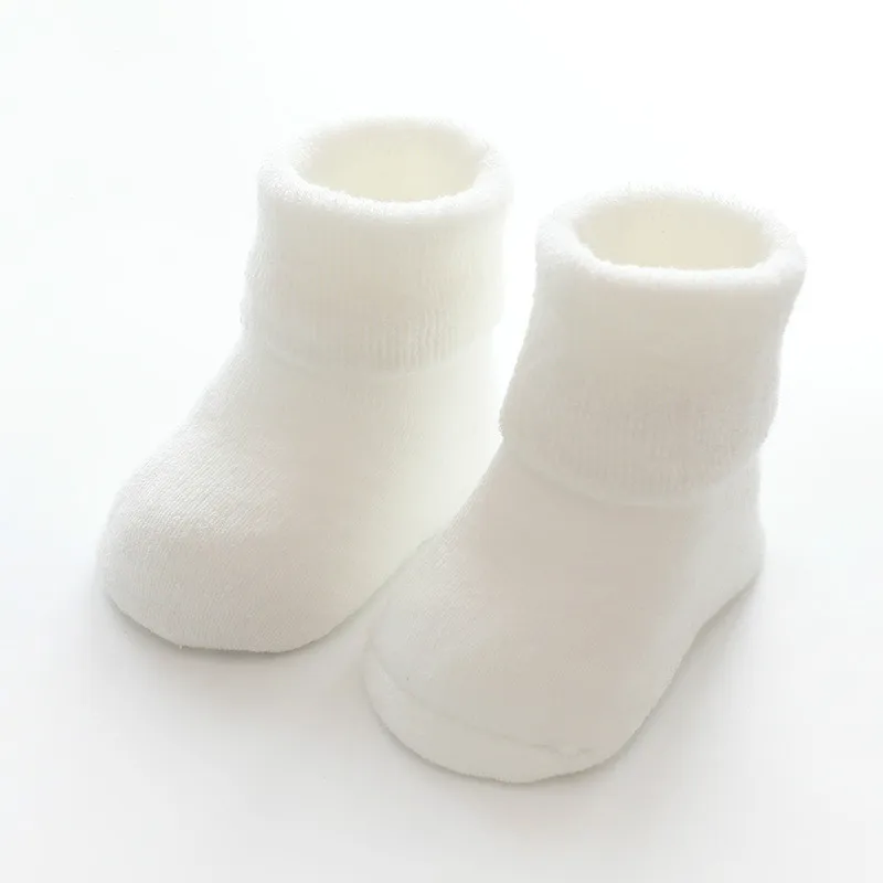 Зимние плотные теплые носки для малышей нескользящие носки-тапочки для малышей однотонные носки средней длины Носки для малышей носки для новорожденных носки для маленьких девочек