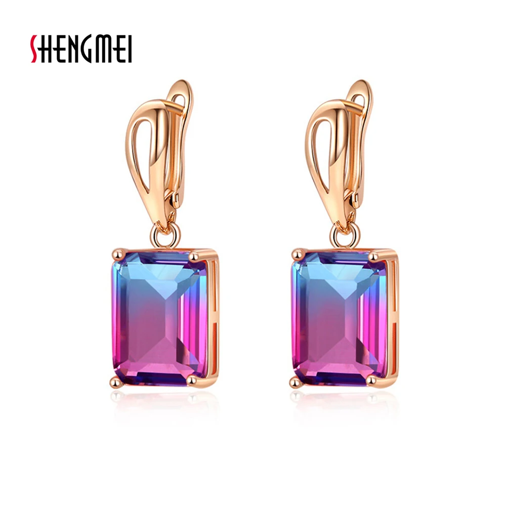 

Shengmei Uniquely Shiny Eight-Color Square Zircon Earrings No Ear Hole For Women Fashion Gradient Crystal Women Jewelry