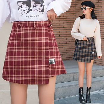 

2020 Season WOMEN'S Dress Retro Sense of Design Plaid Skirt High-waisted Slimming A- line Short Culottes