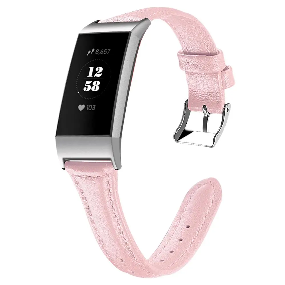 Ремешок для Fitbit Charge 3 SE для женщин, тонкий ремешок премиум класса из натуральной кожи, классический дизайн, сменный ремешок, аксессуары для Charge3 - Цвет: rose pink
