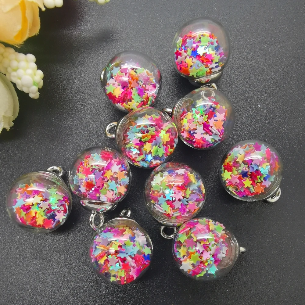 16MM Lid Mini Glass Bottles Stars Pendant Ornaments Jewelry Making 10PCS star charms glass charms glass pendant