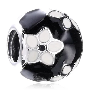 

Authentic 925 Sterling Silver Bead Charm White & Black Enamel Flower Beads Fit Women Pandora Bracelet Bangle DIY Jewelry