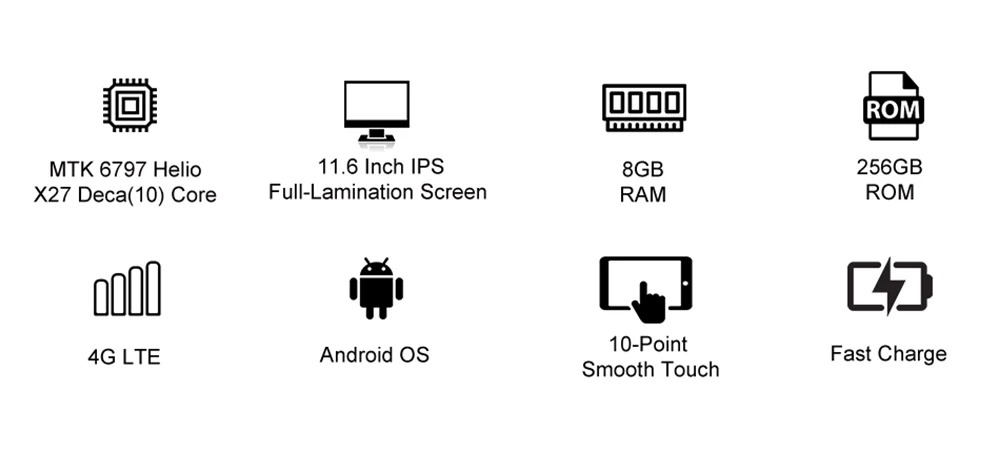 11,6 дюймов 8 ГБ ОЗУ 256 Гб ПЗУ Android 8 планшетный ПК MTK 6797 Deca Core Dual SIM 4G LTE телефонные звонки 1920*1200 ультра тонкие планшеты 2в1