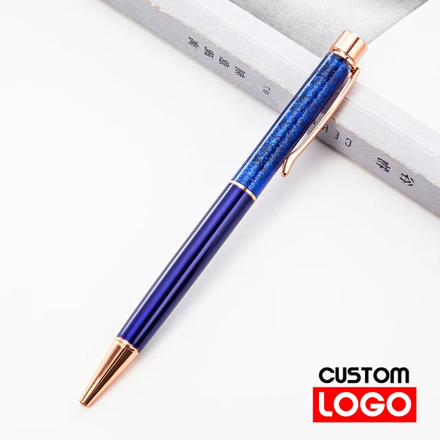 Creative Gold Foil Oil Pen Crystal Wafer Pen High-grade Metal Signature Pen Custom LOGO Lettering Engraved Name Stationery cyan